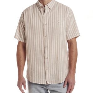 NWT Frontier Threads XL Beige Stripe Short Sleeve Button‎ Down Shirt Mens